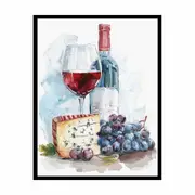 Wine Platter Watercolor Framed paintng Print