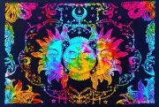 Multi Color Mystic Burning Sun Star Tapestry Wall Art Mystic Sun Queen Bedsheet