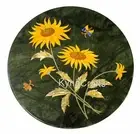 Green Marble Coffee Table Top Beautiful Floral Design Inlay Work Corner Table