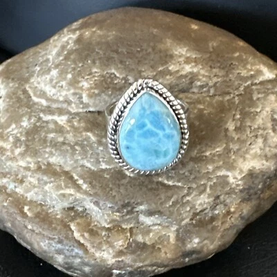 Womens Blue Larimar Navajo Sterling Silver Ring Size 7 17657