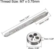 M7×0.75 HSS Metric Tap And Die Set,Thread Tap + Round Die Right Hand HSS Taper