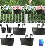 Balcony planters Railing Hanging planters for Outdoor Plant containers: for Deck railings, Window Boxes, Fences. Also for Flower pots & herb Gardens. Includes Plant Traps. (Black)