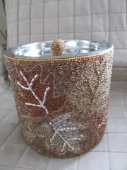 PIER 1 (One) Imports BEADED LEAVES Stainless Steel ICE BUCKET HOLDER LID in box
