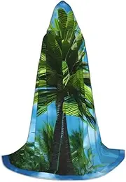 VPPUR Summer Palm Tree Print Unisex Hooded Cloak For Carnival Theme Party Decorations Witch Costume Cosplay