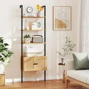 Costway5-Tier Ladder Bookcase with Rattan Cabinet and Metal Frame-Natural