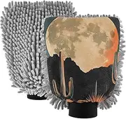 XYMZR Cactus Landscape Moon Absorbent Microfiber Car Wash Mitt, Funny Cute Anime Scratch Free for Cars Cleaning, Home Cleaning Mitts, 2 Pack, 10.24” L x 7.09” W