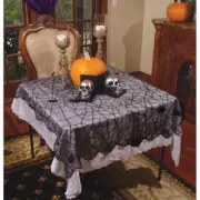 Spider Web Lace Table Cloth 79" x 39" Blk Poly Knit Festive Halloween Decor
