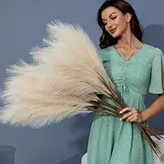 FOTEEWL 8 PCS Faux Pampas Grass Decor 38"/3.1FT Tall Fake Pompas Floral Large Artificial Pompous Grass Branches Plants for Floor Vase Filler Home Boho Decoration (Cream/Beige)