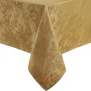 Elrene Home Fashions Poinsettia Elegance Jacquard Christmas/Holiday Waterproof Stain Resistant Dining Tablecloth, 60"X144" Oblong/Rectangle, Gold