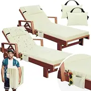 Bucherry 2 Pcs Chaise Lounge Cushions Outdoor with Headrest and Storage 72 x 21 x 3 Inch Waterproof Chair Cushions Fade Resistant Patio Replacement Cushion Outdoor Furniture Pool(Beige)