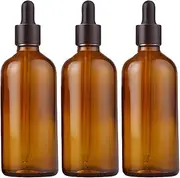 100 ml Amber Glass Dropper Bottle,3 PCS Refillable Bottle,Boston Round Glass Bottles,Empty Tincture Bottle for Essential, Perfume(Amber/100 ml)