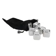 6pc Barcraft Stainless Steel Wine Cubes Reusable Ice w/ Pouch Set Silver