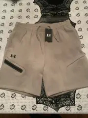 Under Armour Men Large Unstoppable Fleece Shorts Beige/Tan