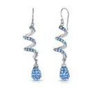 14K White Gold Plated Light Blue Spiral Shape Crystal Drop Dangle Hook Earrings