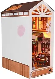 DIY Book Nook Kit 3D Wooden Puzzle Bookshelf Insert Decor with LED Light DIY Miniature Dollhouse Model Kit Creative Educational Bookshelf Insert Bookend Building Kit