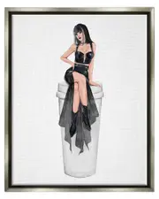 Fashionable Woman Glam Coffee Cup Framed Floater Canvas Wall Art by Ziwei Li