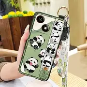 Phone Case Compatible with ZTE Blade A35E, Dirt-Resistant Silicone Lanyard Cute Phone Holder Back Cover Cartoon Shockproof Anti-Knock Panda