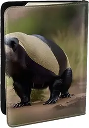 [EdWal] Cute Honey Badger Print Passport Cover with Credit Card Holder Leather Passport Case, for Women Men Family ID Travel, Black, One Size