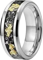 [Wozya] Beveled Edges Men Women Engagement Wedding Band Meteorite Gold Foil Inlay Tungsten Carbide Rings
