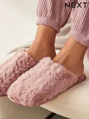 Pink Recycled Faux Fur Mule Slippers (B59241) | $10