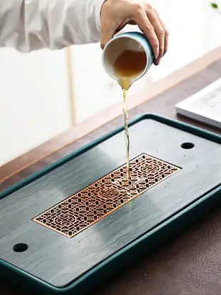 陶瓷儲水茶盤排水式木紋石茶臺烏金石現代簡約小型儲水干泡臺托盤