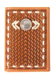 Nocona Western Mens WalletTrifold Leather Weave Concho Buck Lace Tan N500044808