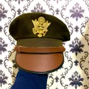 WW2 US Army Aircorps Military Officers Pilots OD Visor Crusher Hat Cap