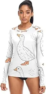 [RPLIFE] Cute Little Geese White Long Sleeve Uv Protection Shirt Hiking Top, Long Sleeve Cooling Shirts for Women
