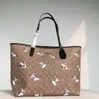 Snoopy 6160 Khaki Redwood Multi Tote Bag Coach Peanuts Signature Canvas Black
