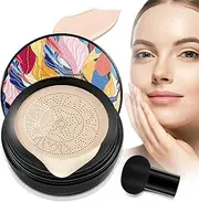 Mushroom Head Air Cushion CC Cream Foundation, Moisturizing BB Cream, Long Lasting Matte Concealer with 2PCS Mushroom Head Sponges (Ivory White, M)