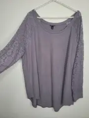 Torrid Plus Size 3X 22/24 Slate Grey Brushed Hacci & Lace Long Sleeve Tunic NWT