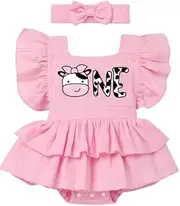 [ODOLDI] Sweet One Strawberry Birthday Outfit Girl Ruffle Backless Romper Bodysuit Baby Berry Cake Smash Photoshoot Outfits
