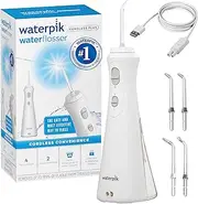 Waterpik Cordless Plus, Portable Water Flosser - Rechargeable USB, 2 Pressure Settings, Ultra-Quiet & Shower Safe, 3 Flosser Tips, Narrow Grip, 2-Year Warranty - White (WP-450A)