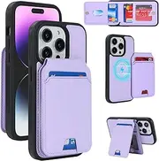 FROLAN for iPhone 14 Pro MagSafe Case Wireless Charging with Wallet Detachable Card Holder Premium PU Leather Magnetic Stand Kickstand Protective Phone Cover for iPhone 14 Pro 6.1" Purple