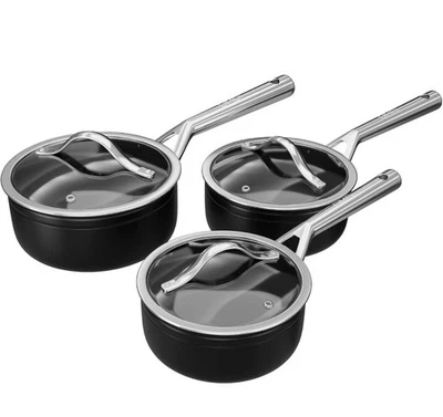 DMD® | by Vita Non Stick Pan Set, 3 Piece Saucepan Set Matt Black New In Box