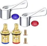 2 Sets Quarter Turn Tap Valves Cartridges with Metal Lever Heads Universal 1/2" Replacement Tap Valves Brass Ceramic Disc Cartridges Insert Set for Kitchen Bathroom Faucet Bid Tap (Cold & Hot)