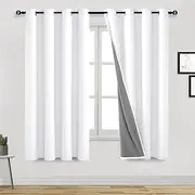 DWCN White 100% Blackout Curtains for Living Room with Liner, Double Layer Thermal Insulated Full Room Darkening Noise Reducing Eyelet Curtains 2 Panels, Each W132cm x D161cm, Pure White