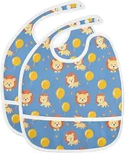 Yoogain Lion Birthday Blue Cartoon Drool Bibs Set Burping Teething Absorbent 2 Pack Drooling Travel with Baby
