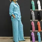 Shirts+Pants Shirts+Pants And Loose Straight Pants Two Pieces Set Vintage Solid