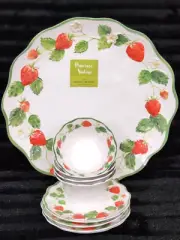 9pc Primrose Vintage Strawberry Melamine Serving Tray Salad Plates Tidbit Bowls