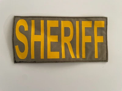 SHERIFF Patch Tan Cordura Yellow Lettering 1 piece Hook Back 8X4 Silk Screen