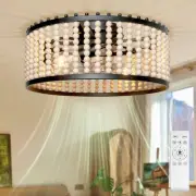 20" Boho Ceiling Fan with Light, Wood Beaded Fandelier with Remote, Flush Mou...