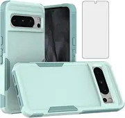[Asuwish] Phone Case for Google Pixel 8 Pro 5G with Tempered Glass Screen Protector Cover and Hybrid Cell Accessories Slim Dual Layer Protective Mobile Pixel8Pro Pixel8 XL Eight 8Pro Women Men Green