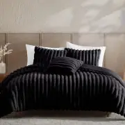 Riverbrook Home Everett Faux Fur 4-Piece Comforter Set, Full/Queen, Black