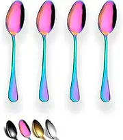 Berglander Rainbow Teaspoons 6.5 Set of 4, Stainless Steel Titanium Plating Shiny Mutil-Color Tea Spoons Silverware, Colorful Tea Spoon Small Dessert Spoon Teaspoon Easy To Clean Dishwasher Safe