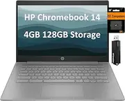 [HP] Chromebook 14a 14" HD (Intel Celeron N4120, 4GB RAM, 192GB Storage (64GB eMMC + 128GB IST SD Card)) Home & Student Laptop, Long Battery Life, SD Card Reader, Webcam, Wi-Fi, Type-C, Chrome OS, Grey