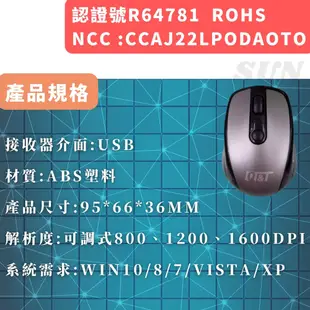台灣出貨 滑鼠 無線滑鼠 2.4GHz滑鼠 1600dpi 四多工按鍵 10M距離 Win10 (6折)