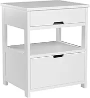 Bedside Table with 2 Drawers, White Modern Wood Endtable & Nightstand for Living Room, Bedroom & Study