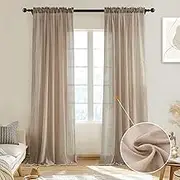 Melodieux Tan Beige Sheer Curtains 84 Inches Long for Bedroom Living Room, Natural Cotton Linen Light Filtering Window Sheers Rod Pocket Lightweight Crepe Curtain Drapes, 52”W x 84”L, 2 Panels