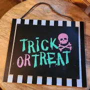 Halloween Trick or Treat sign skull crossbones mdf wood 10" x 12"